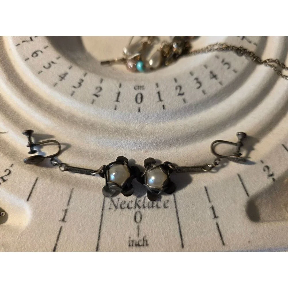 Vintage Screw‎ Back Floral Drop Earrings With Faux Pearl Accents